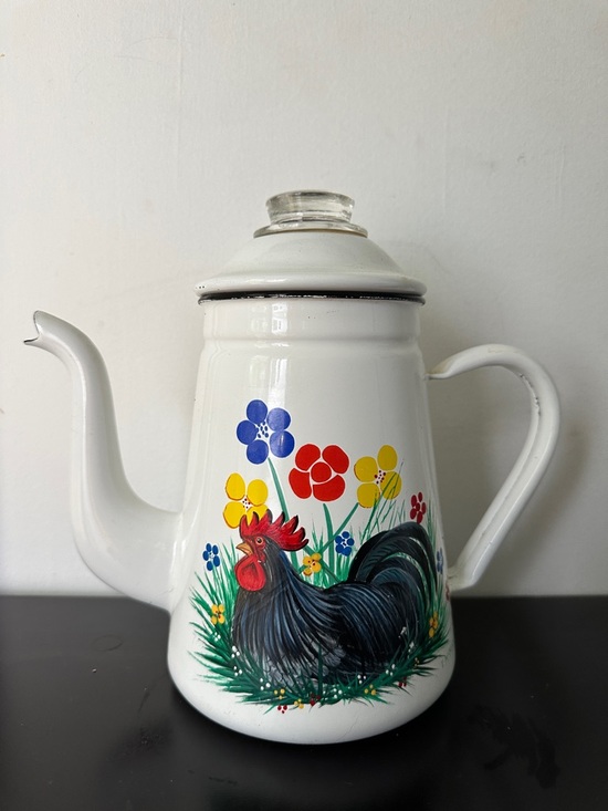 Other - White Floral Rooster Enamel Coffee Pot